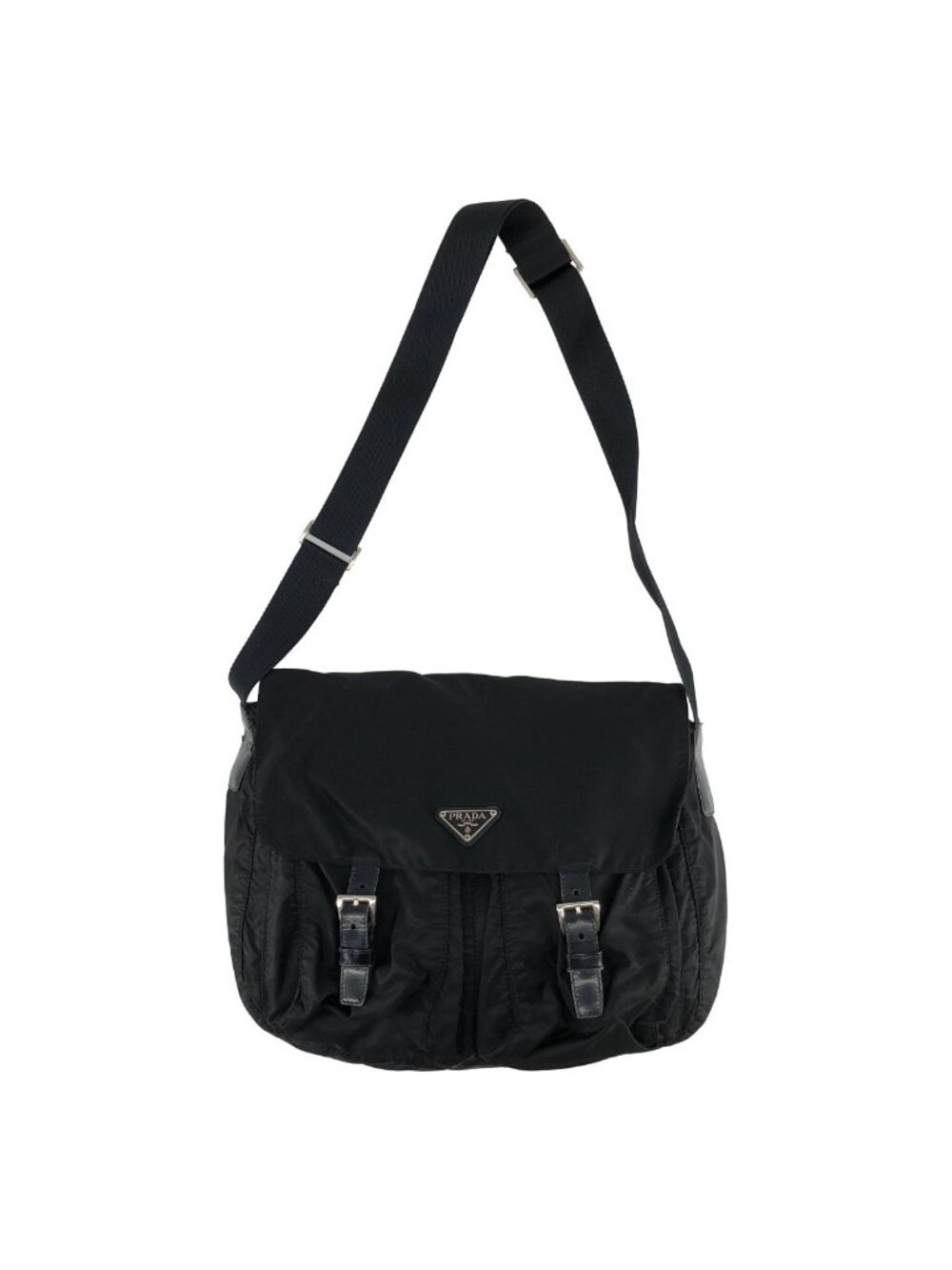 Prada Tessuto Nylon Leather Belt Shoulder Bag Black